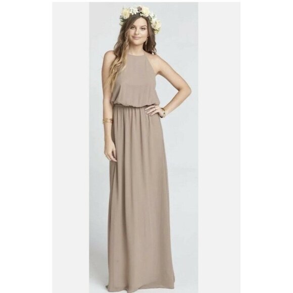 Show Me Your MuMu Woman's Heather Halter Maxi Dress Dune SZ XL - Picture 1 of 11